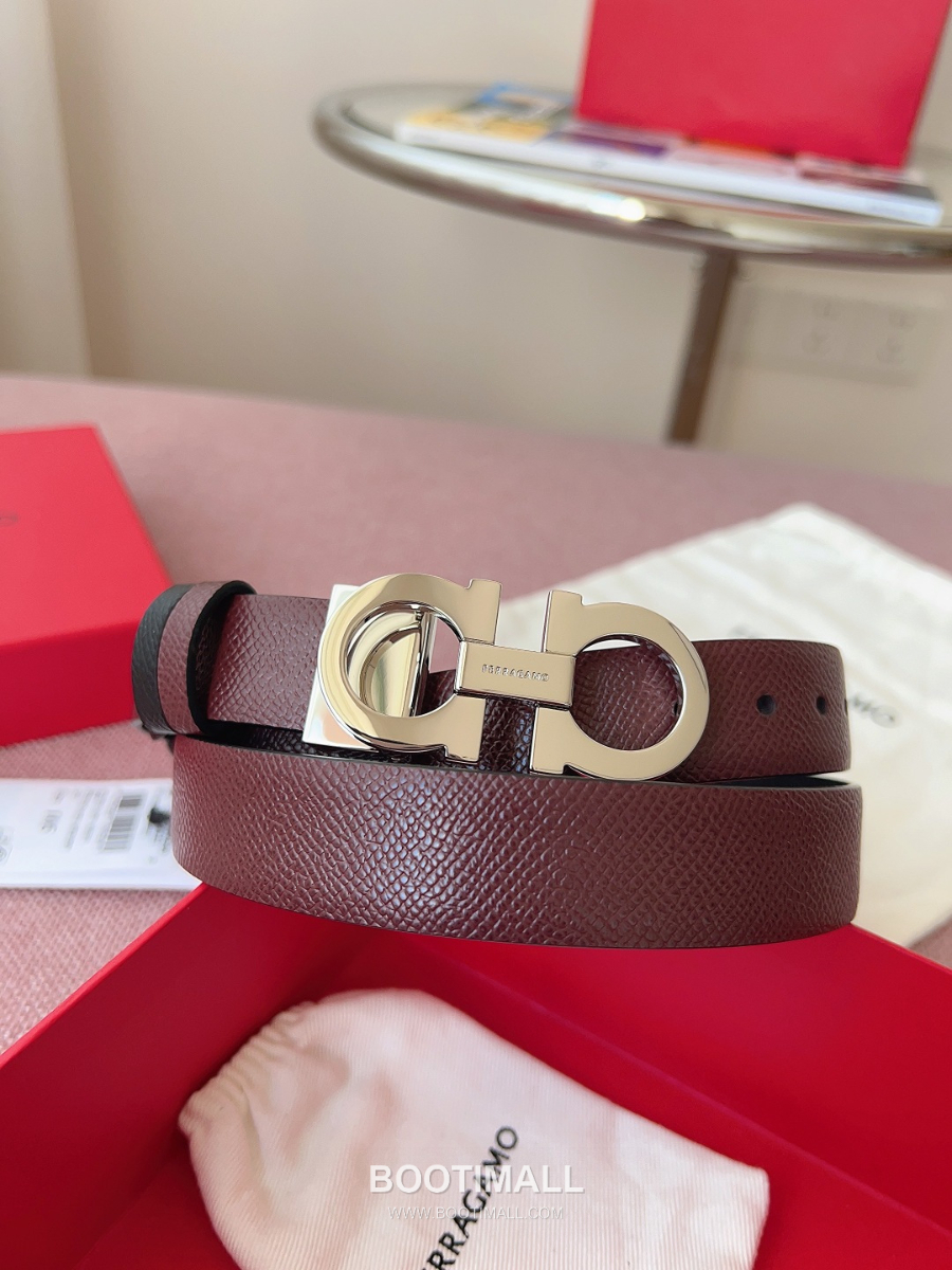 Ferragamo Reversible Gancini Belt 살바토레 페라가모 리버서블 간치니 양면벨트 버건디/블랙 2.5cm 11