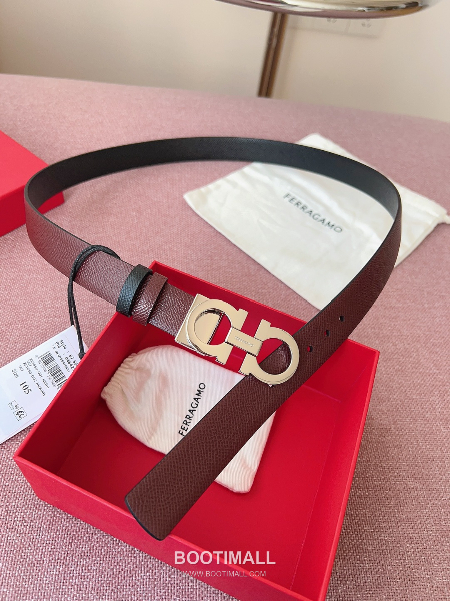Ferragamo Reversible Gancini Belt 살바토레 페라가모 리버서블 간치니 양면벨트 버건디/블랙 2.5cm 12