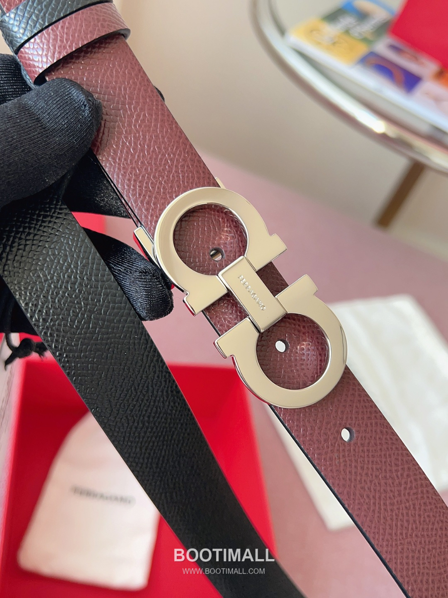 Ferragamo Reversible Gancini Belt 살바토레 페라가모 리버서블 간치니 양면벨트 버건디/블랙 2.5cm 14