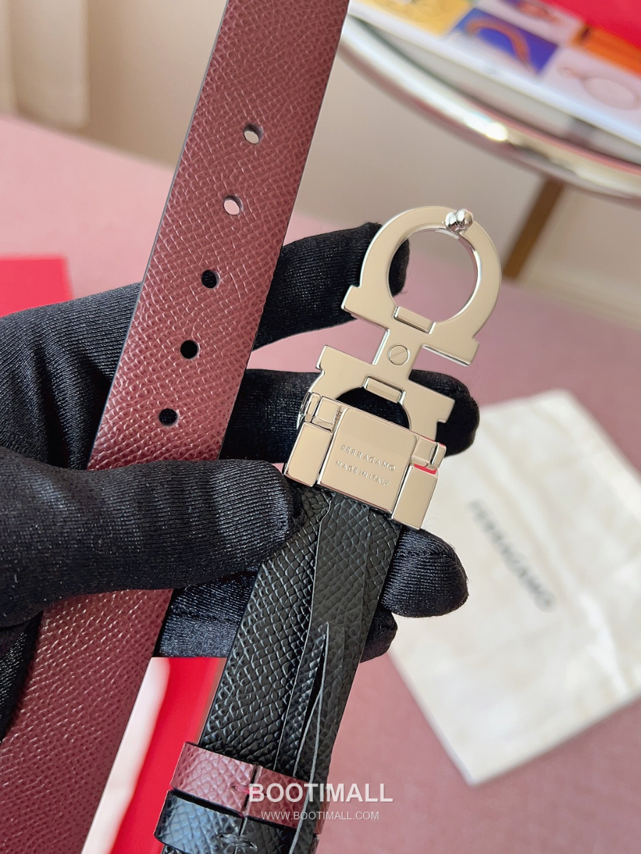 Ferragamo Reversible Gancini Belt 살바토레 페라가모 리버서블 간치니 양면벨트 버건디/블랙 2.5cm 16