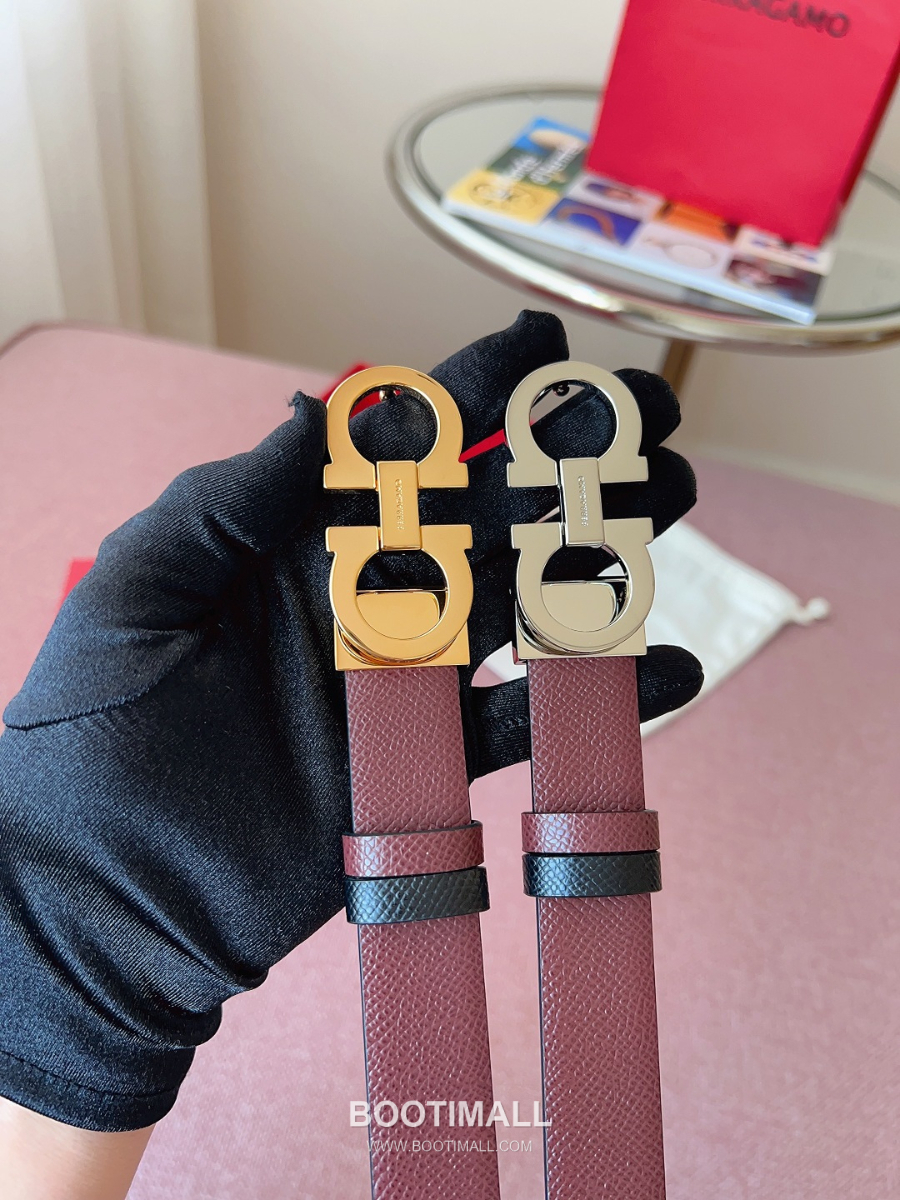 Ferragamo Reversible Gancini Belt 살바토레 페라가모 리버서블 간치니 양면벨트 버건디/블랙 2.5cm 18