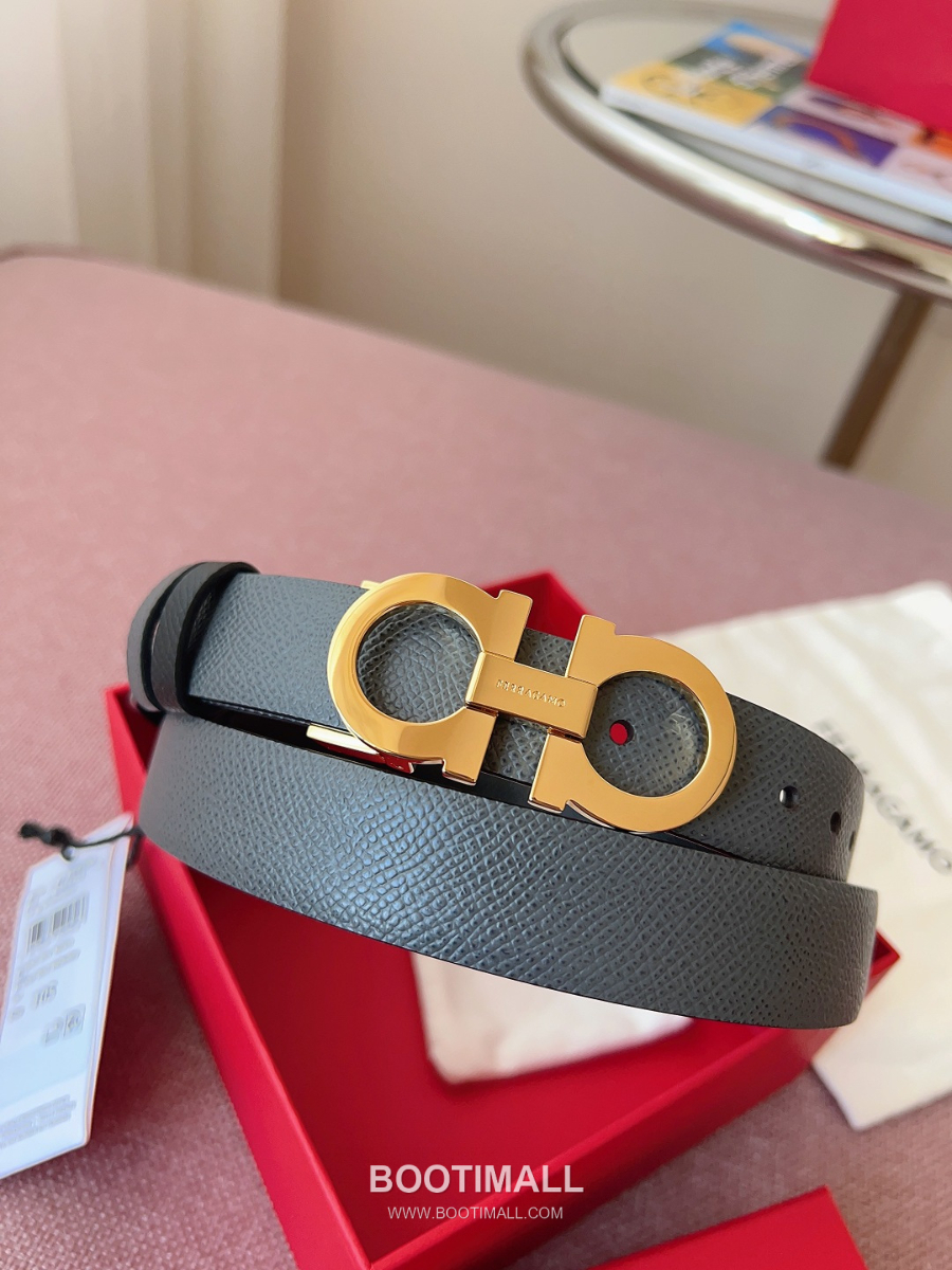 Ferragamo Reversible Gancini Belt 살바토레 페라가모 리버서블 간치니 양면벨트 그레이/블랙 2.5cm 2