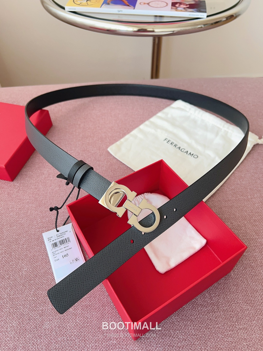 Ferragamo Reversible Gancini Belt 살바토레 페라가모 리버서블 간치니 양면벨트 그레이/블랙 2.5cm 12