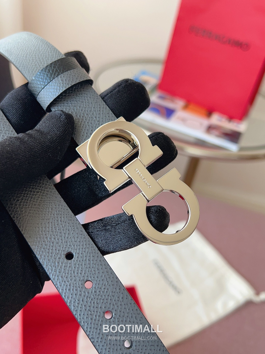 Ferragamo Reversible Gancini Belt 살바토레 페라가모 리버서블 간치니 양면벨트 그레이/블랙 2.5cm 15