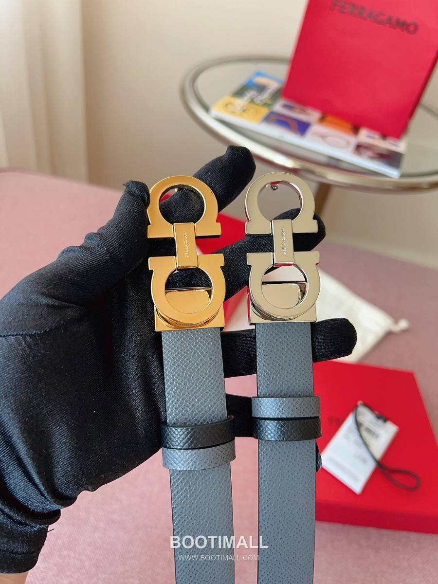 Ferragamo Reversible Gancini Belt 살바토레 페라가모 리버서블 간치니 양면벨트 그레이/블랙 2.5cm 18