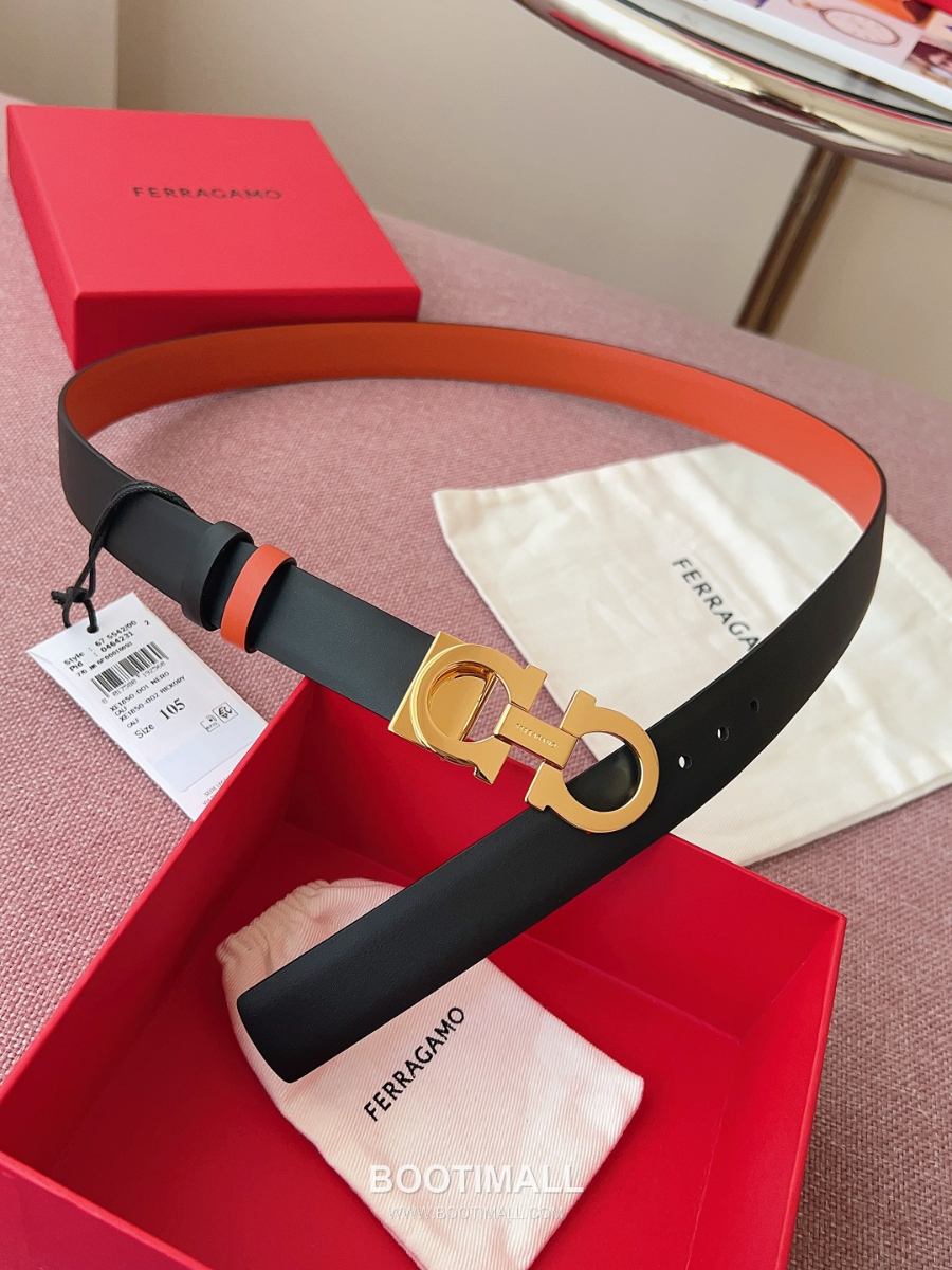 Ferragamo Reversible Gancini Belt 살바토레 페라가모 리버서블 간치니 양면벨트 오렌지/블랙 2.5cm 2