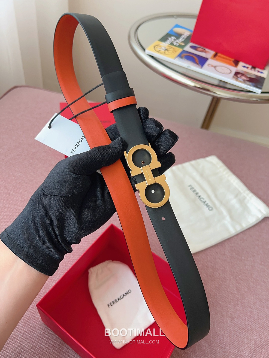 Ferragamo Reversible Gancini Belt 살바토레 페라가모 리버서블 간치니 양면벨트 오렌지/블랙 2.5cm 3