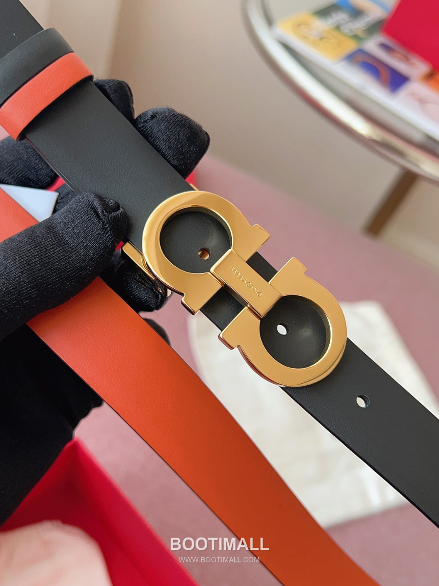 Ferragamo Reversible Gancini Belt 살바토레 페라가모 리버서블 간치니 양면벨트 오렌지/블랙 2.5cm 4