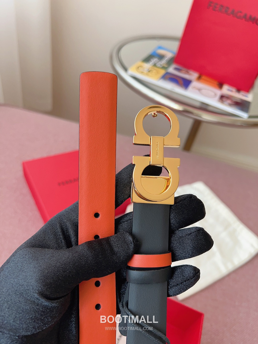 Ferragamo Reversible Gancini Belt 살바토레 페라가모 리버서블 간치니 양면벨트 오렌지/블랙 2.5cm 5