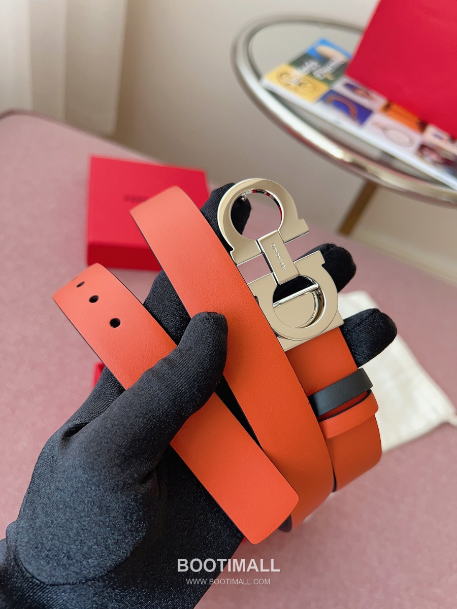 Ferragamo Reversible Gancini Belt 살바토레 페라가모 리버서블 간치니 양면벨트 오렌지/블랙 2.5cm 9