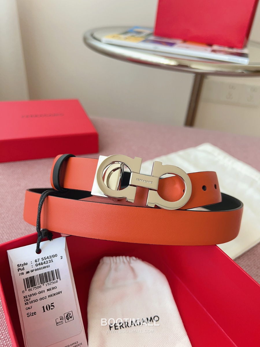 Ferragamo Reversible Gancini Belt 살바토레 페라가모 리버서블 간치니 양면벨트 오렌지/블랙 2.5cm 10