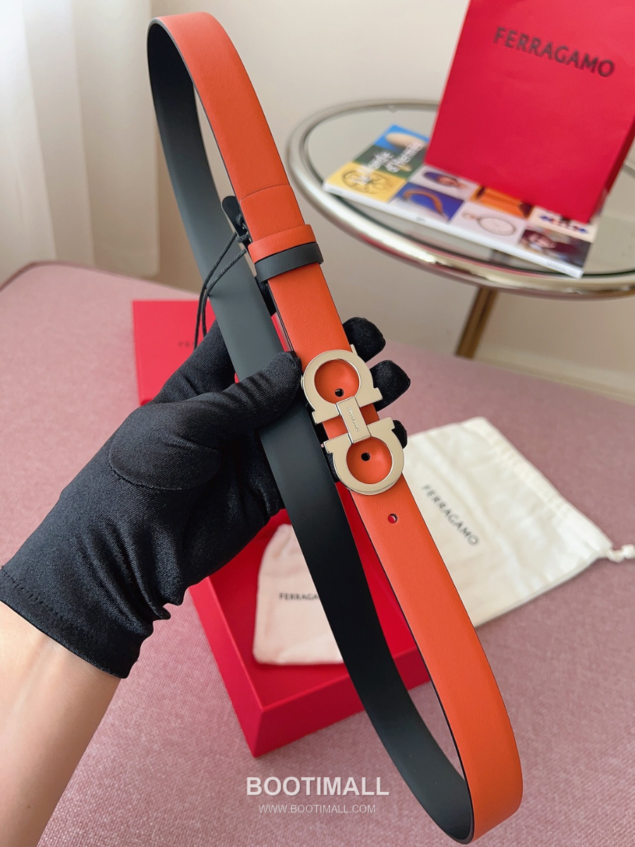 Ferragamo Reversible Gancini Belt 살바토레 페라가모 리버서블 간치니 양면벨트 오렌지/블랙 2.5cm 11