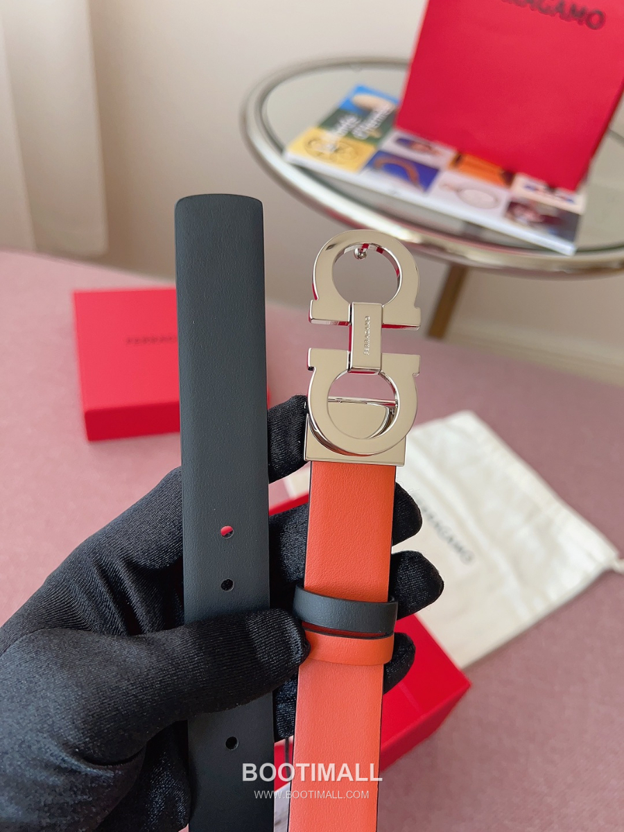 Ferragamo Reversible Gancini Belt 살바토레 페라가모 리버서블 간치니 양면벨트 오렌지/블랙 2.5cm 13