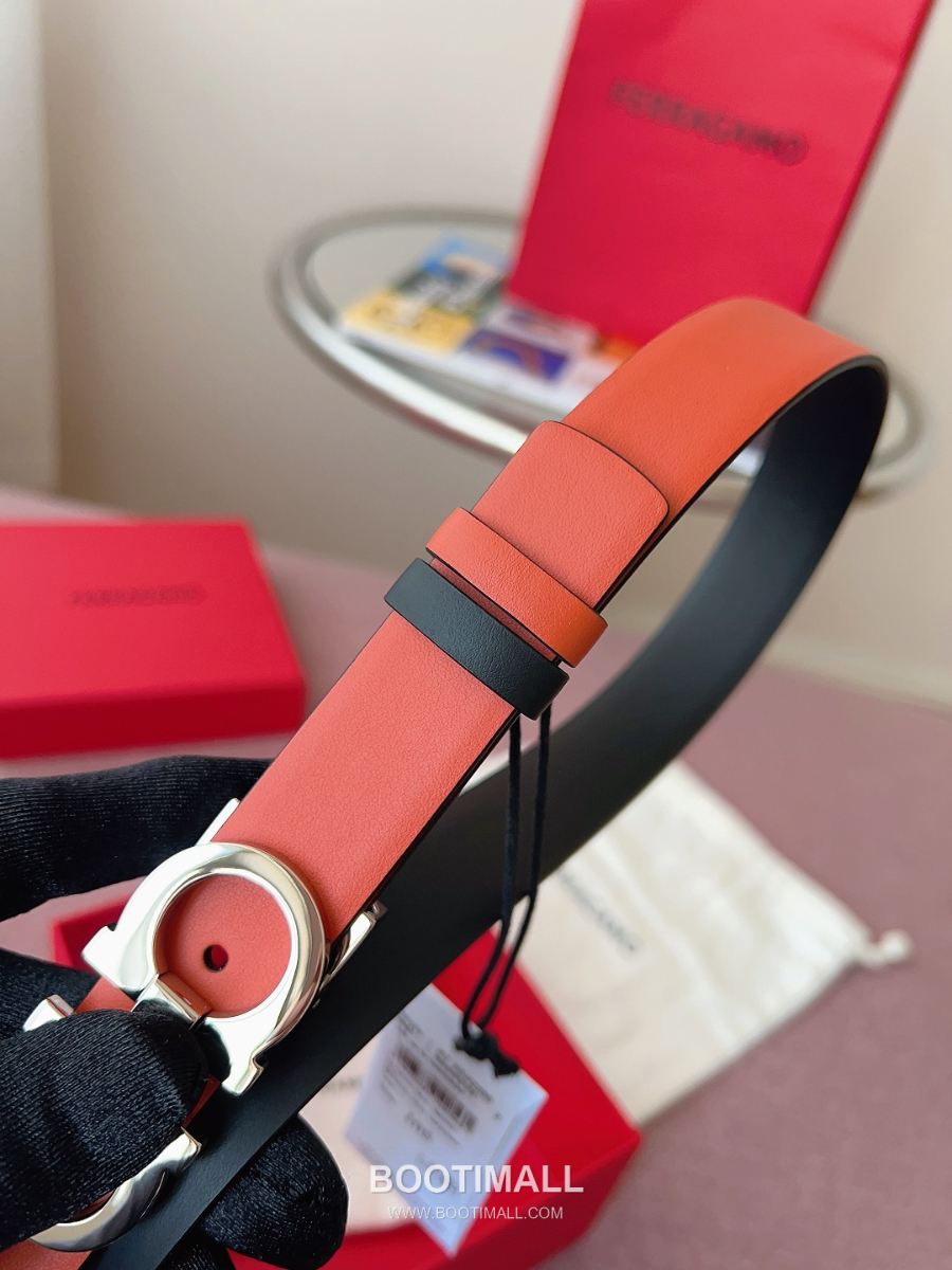 Ferragamo Reversible Gancini Belt 살바토레 페라가모 리버서블 간치니 양면벨트 오렌지/블랙 2.5cm 15