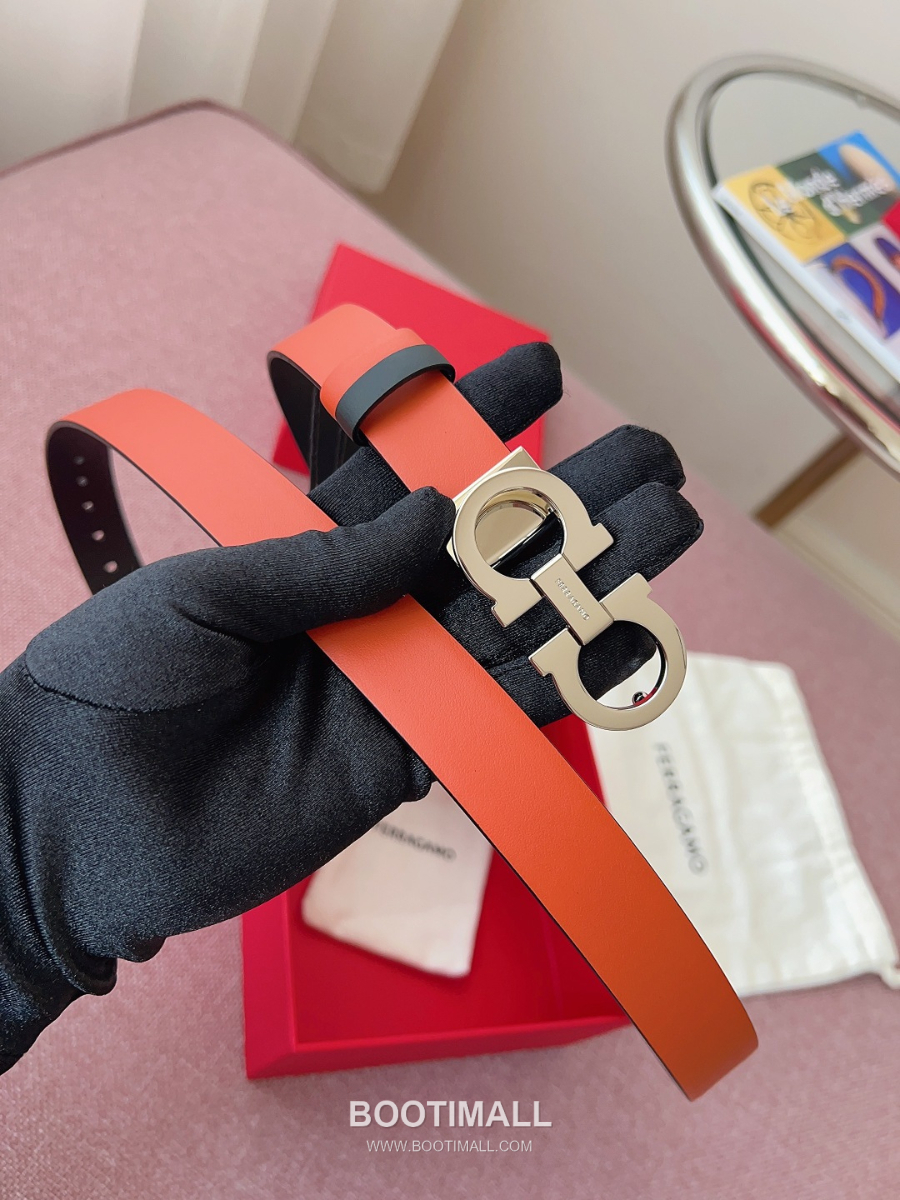 Ferragamo Reversible Gancini Belt 살바토레 페라가모 리버서블 간치니 양면벨트 오렌지/블랙 2.5cm 16