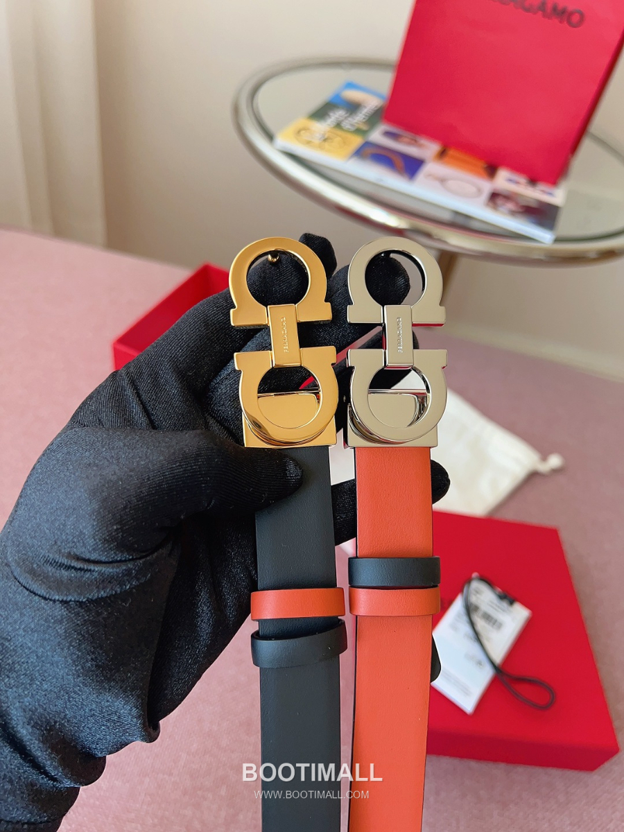 Ferragamo Reversible Gancini Belt 살바토레 페라가모 리버서블 간치니 양면벨트 오렌지/블랙 2.5cm 17