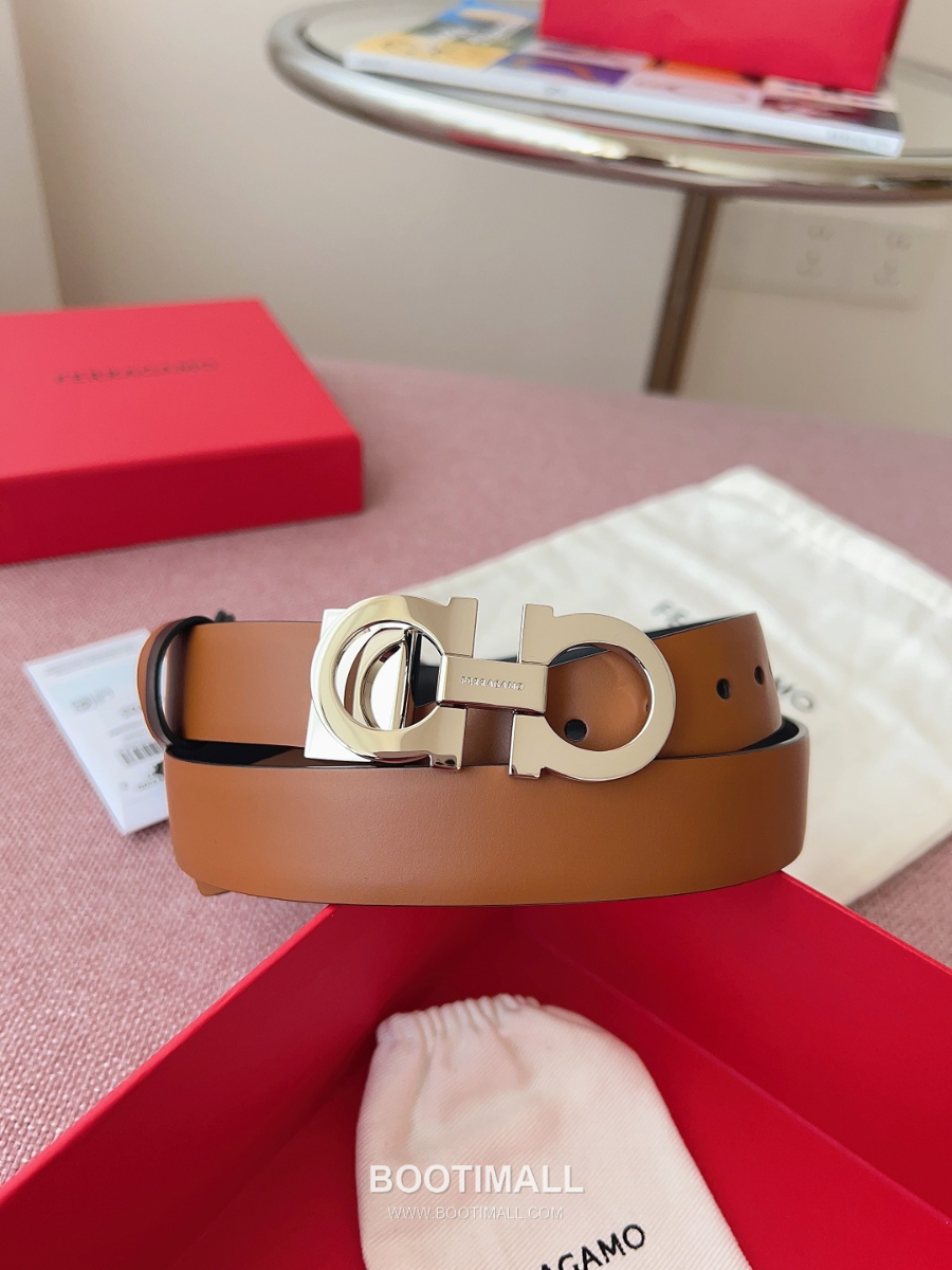 Ferragamo Reversible Gancini Belt 살바토레 페라가모 리버서블 간치니 양면벨트 브라운/블랙 2.5cm 12
