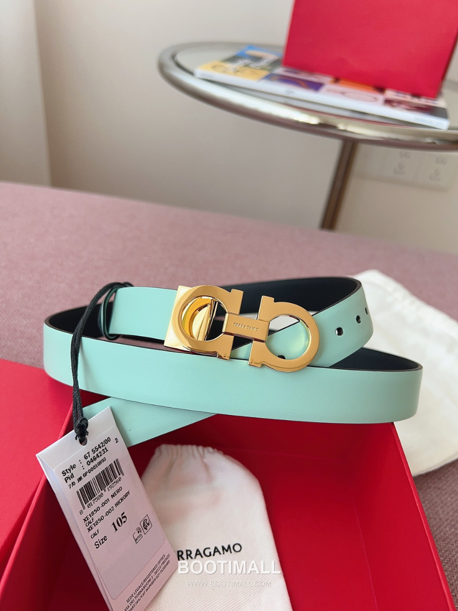 Ferragamo Reversible Gancini Belt 살바토레 페라가모 리버서블 간치니 양면벨트 파스텔민트/블랙 2.5cm 2