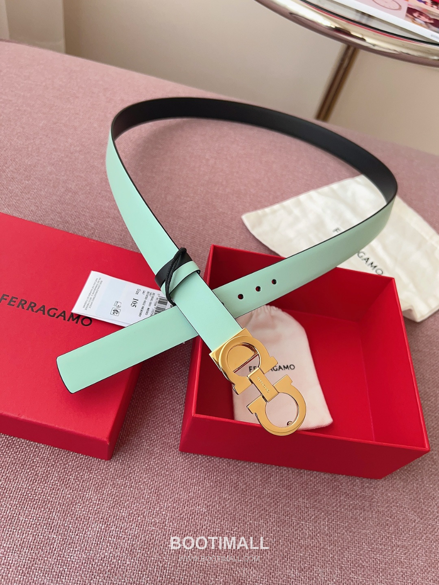 Ferragamo Reversible Gancini Belt 살바토레 페라가모 리버서블 간치니 양면벨트 파스텔민트/블랙 2.5cm 3