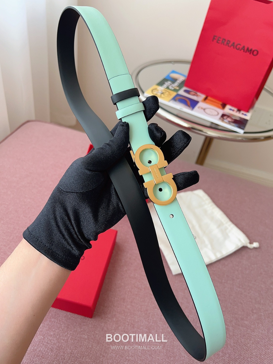 Ferragamo Reversible Gancini Belt 살바토레 페라가모 리버서블 간치니 양면벨트 파스텔민트/블랙 2.5cm 4