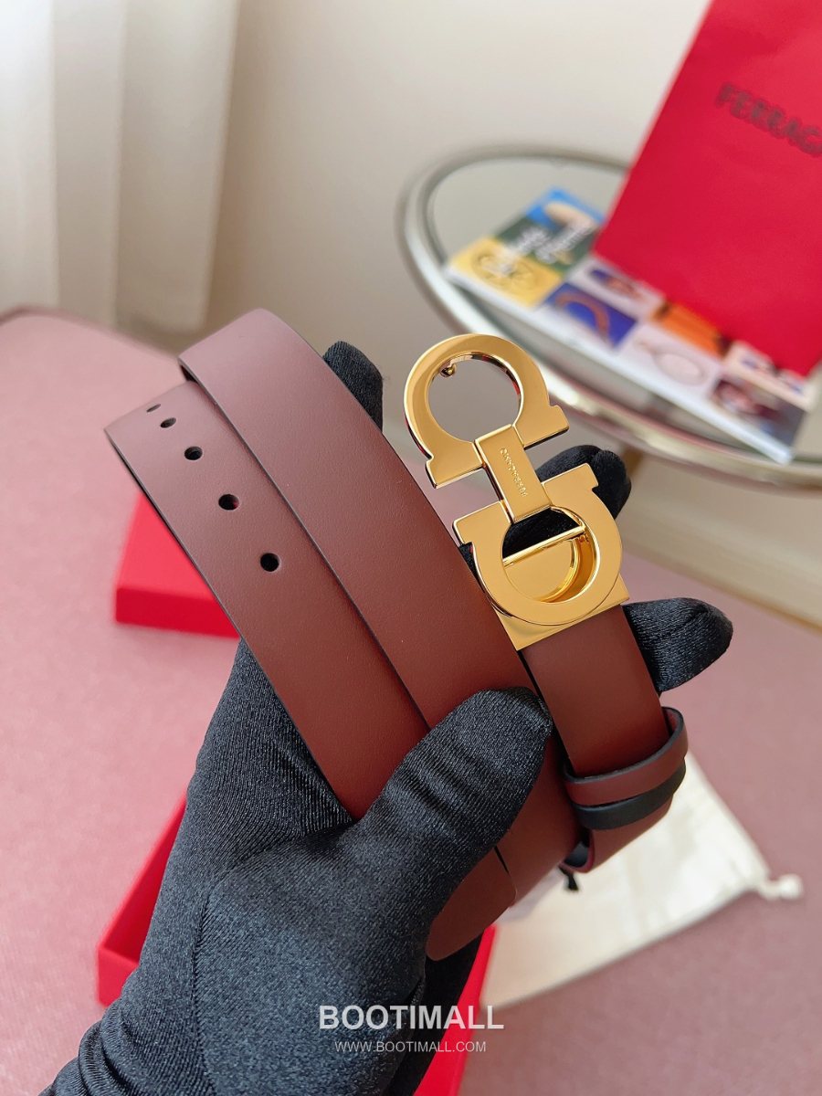 Ferragamo Reversible Gancini Belt 살바토레 페라가모 리버서블 간치니 양면벨트 버건디/블랙 2.5cm 1
