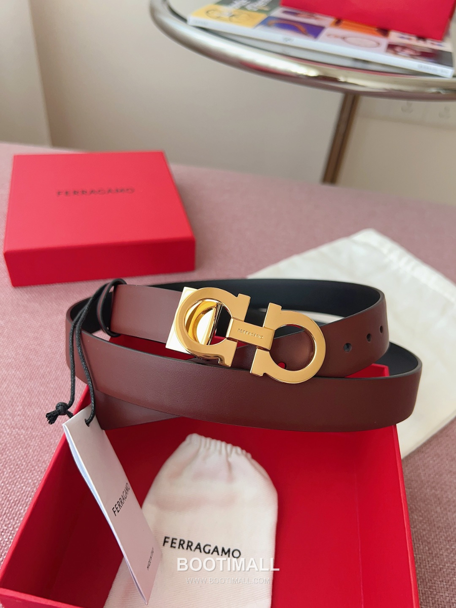 Ferragamo Reversible Gancini Belt 살바토레 페라가모 리버서블 간치니 양면벨트 버건디/블랙 2.5cm 2