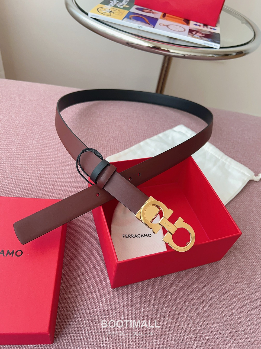 Ferragamo Reversible Gancini Belt 살바토레 페라가모 리버서블 간치니 양면벨트 버건디/블랙 2.5cm 3