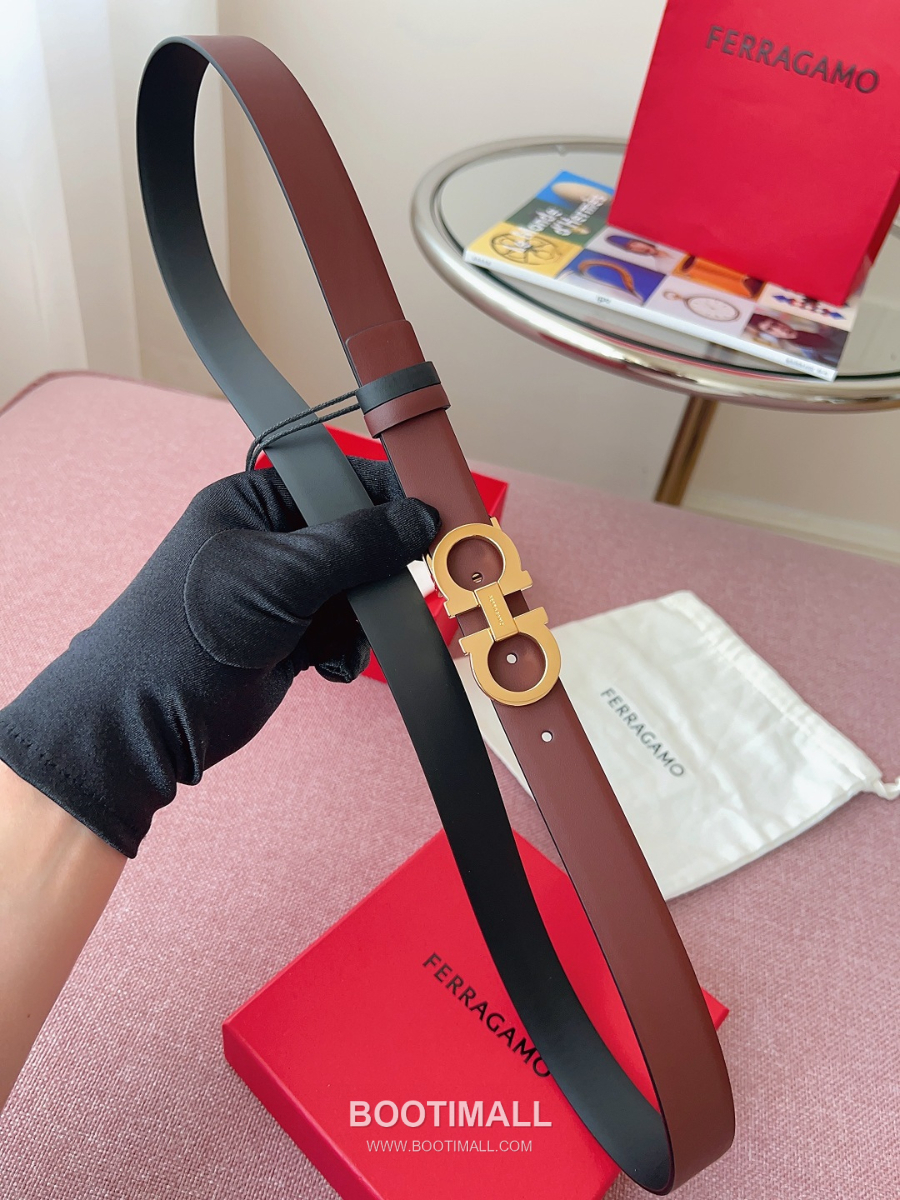 Ferragamo Reversible Gancini Belt 살바토레 페라가모 리버서블 간치니 양면벨트 버건디/블랙 2.5cm 4