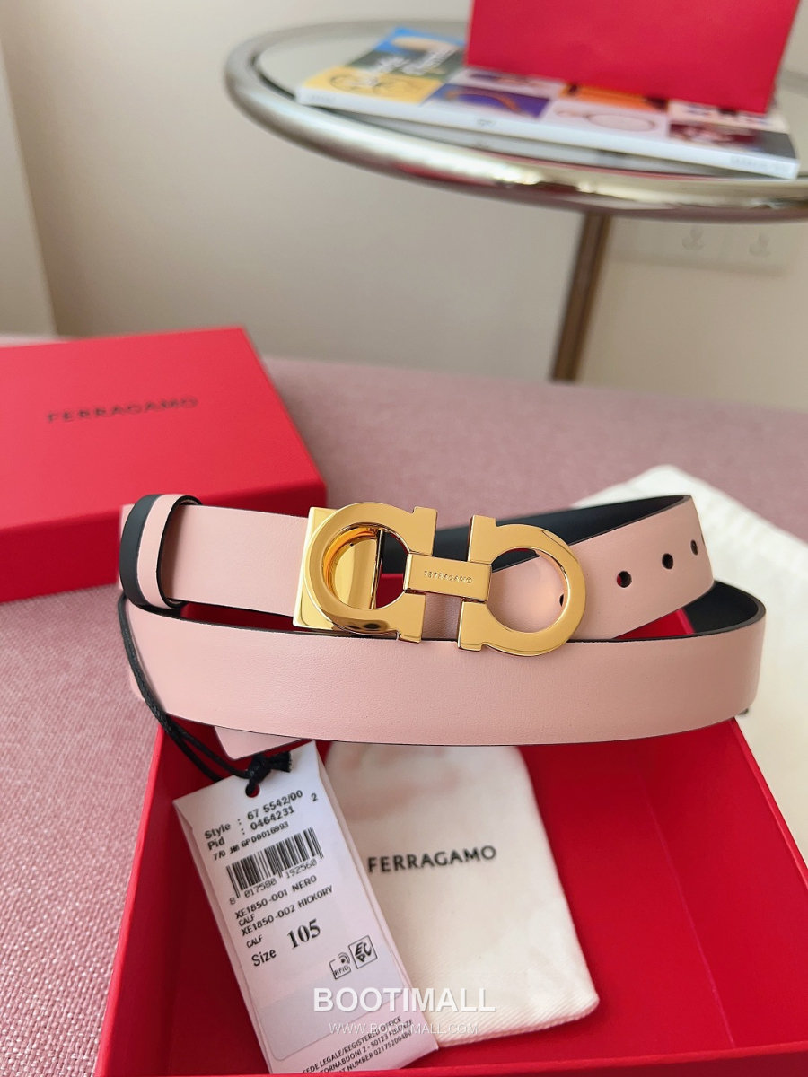 Ferragamo Reversible Gancini Belt 살바토레 페라가모 리버서블 간치니 양면벨트 핑크/블랙 2.5cm 2