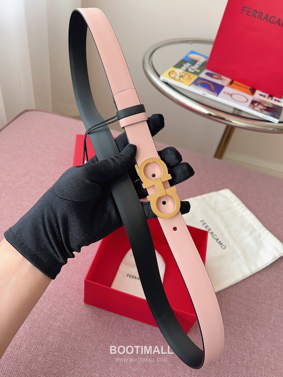 Ferragamo Reversible Gancini Belt 살바토레 페라가모 리버서블 간치니 양면벨트 핑크/블랙 2.5cm 3