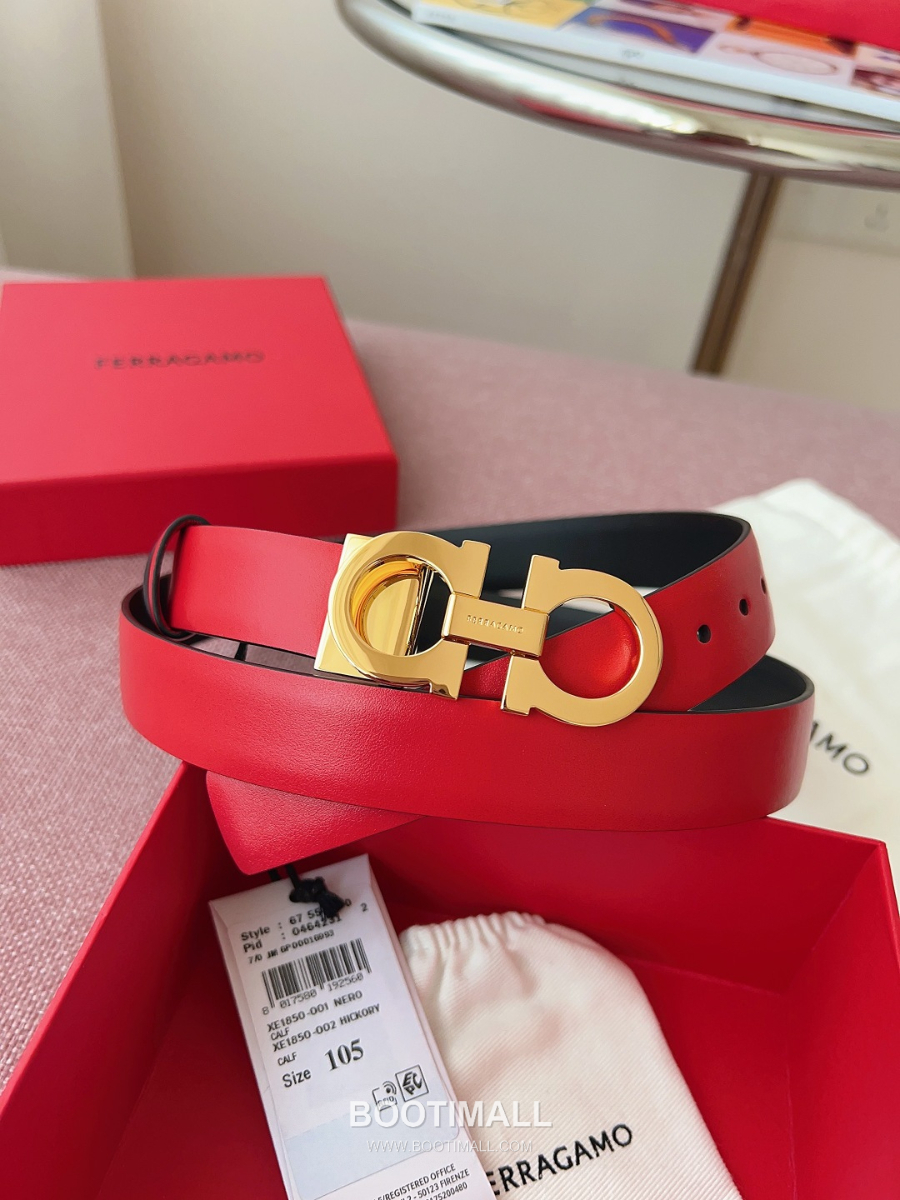 Ferragamo Reversible Gancini Belt 살바토레 페라가모 리버서블 간치니 양면벨트 레드/블랙 2.5cm 2