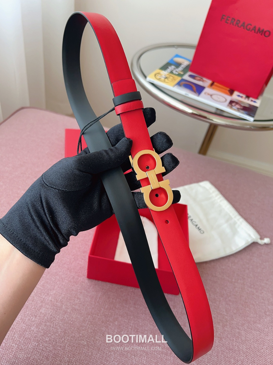 Ferragamo Reversible Gancini Belt 살바토레 페라가모 리버서블 간치니 양면벨트 레드/블랙 2.5cm 3