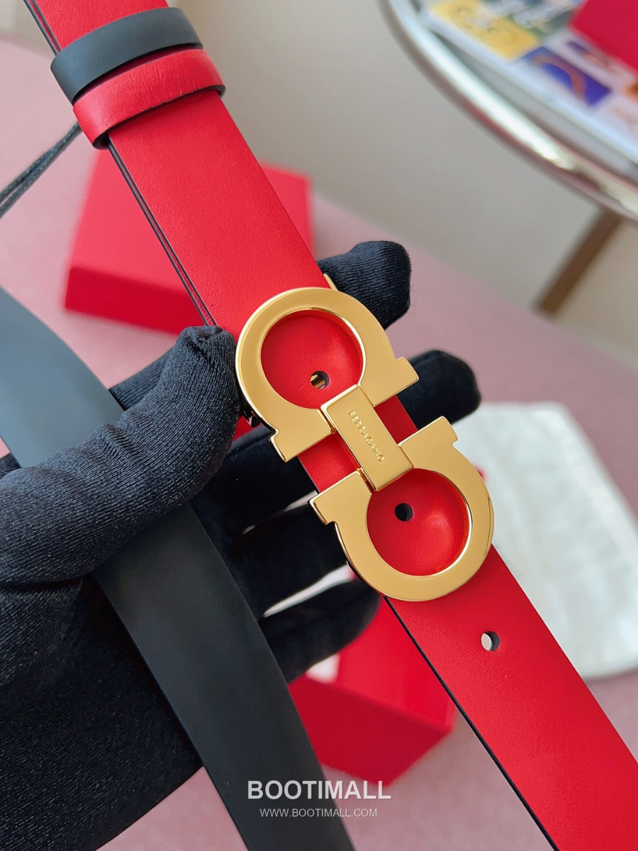 Ferragamo Reversible Gancini Belt 살바토레 페라가모 리버서블 간치니 양면벨트 레드/블랙 2.5cm 4