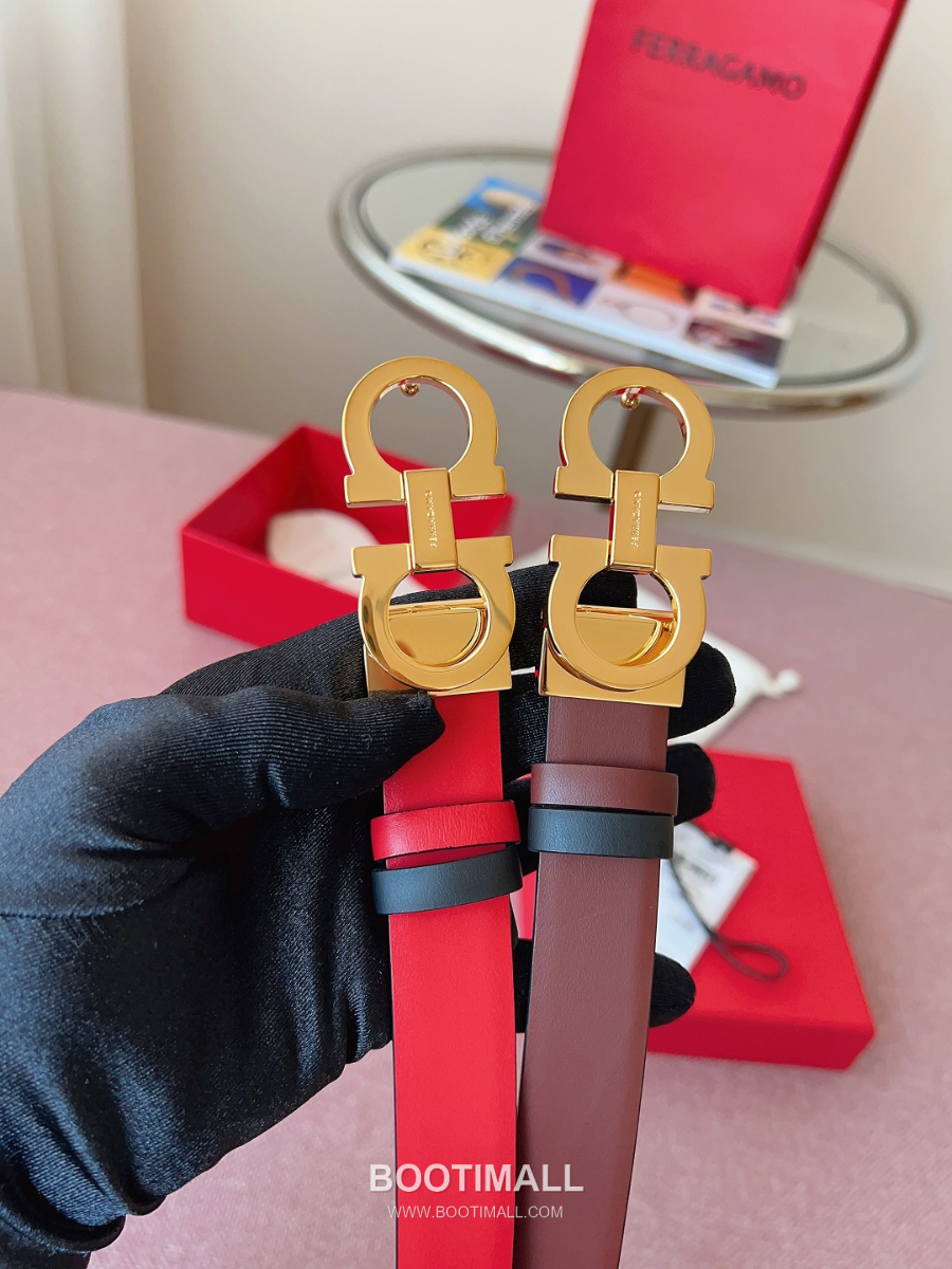 Ferragamo Reversible Gancini Belt 살바토레 페라가모 리버서블 간치니 양면벨트 레드/블랙 2.5cm 9