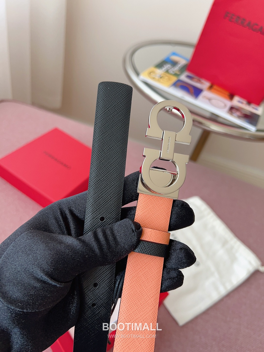 Ferragamo Reversible Gancini Belt 살바토레 페라가모 리버서블 간치니 양면벨트 인디핑크/블랙 2.5cm 15