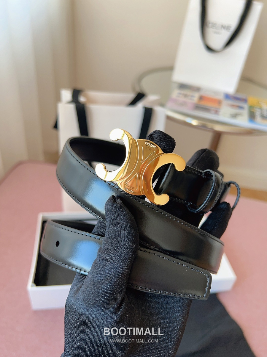 CELINE Triomphe Belt in Calfskin 셀린느 트리옹프 벨트 블랙 카프스킨 골드 버클 2.5cm 3