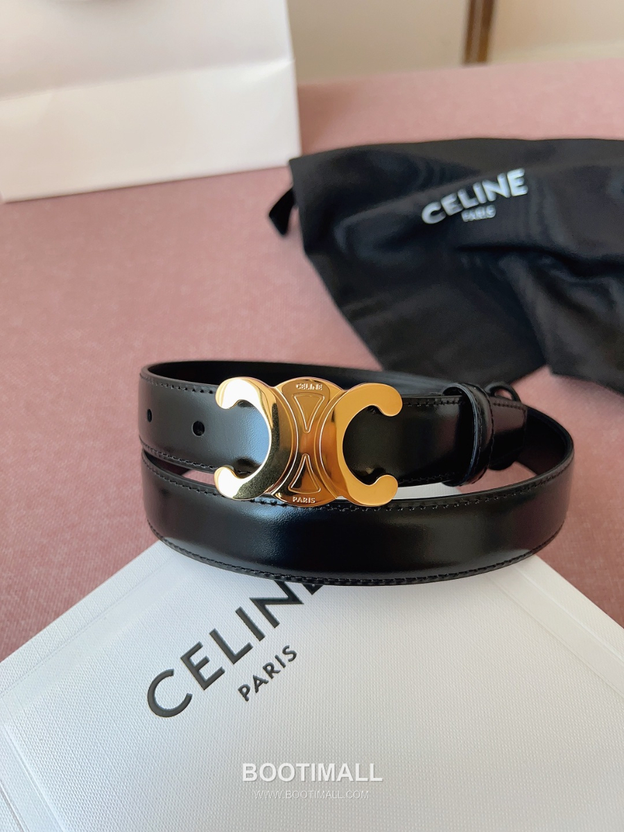 CELINE Triomphe Belt in Calfskin 셀린느 트리옹프 벨트 블랙 카프스킨 골드 버클 2.5cm 4
