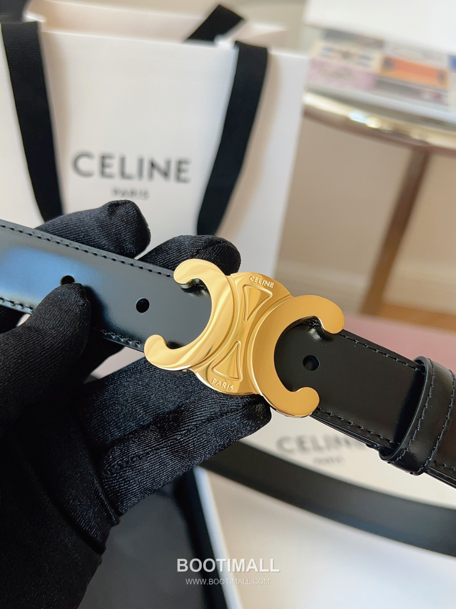 CELINE Triomphe Belt in Calfskin 셀린느 트리옹프 벨트 블랙 카프스킨 골드 버클 2.5cm 5