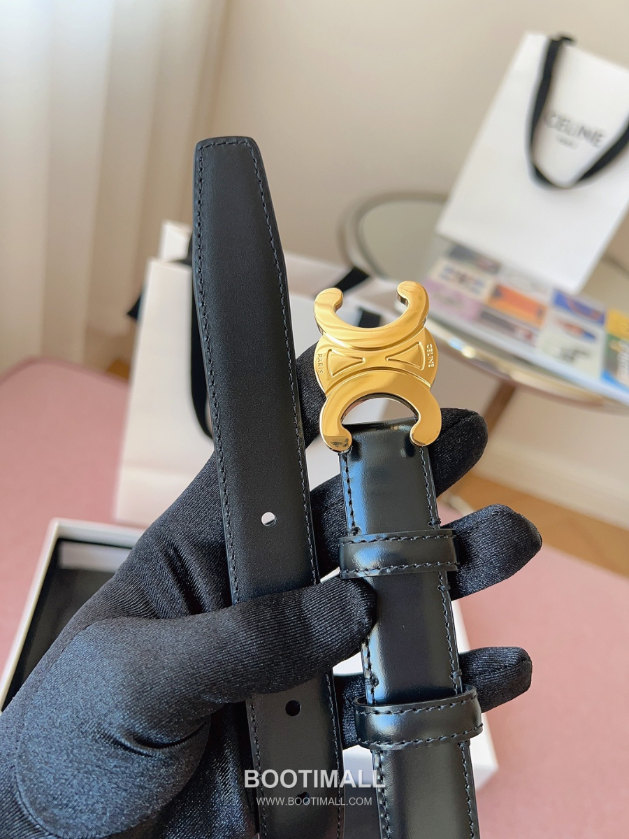 CELINE Triomphe Belt in Calfskin 셀린느 트리옹프 벨트 블랙 카프스킨 골드 버클 2.5cm 6