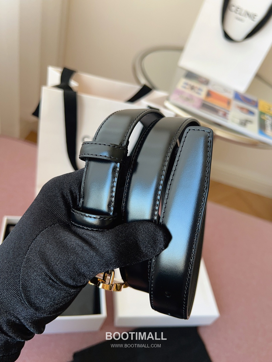 CELINE Triomphe Belt in Calfskin 셀린느 트리옹프 벨트 블랙 카프스킨 골드 버클 2.5cm 8