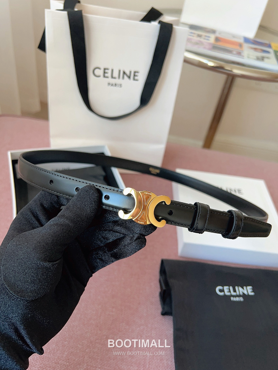 CELINE Triomphe Skinny Belt in Calfskin 셀린느 트리옹프 스키니 벨트 블랙 카프스킨 골드 버클 1.8cm 2