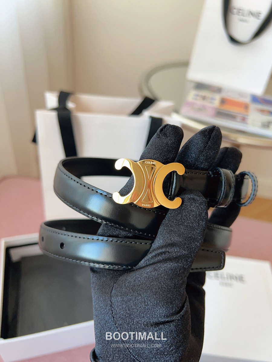 CELINE Triomphe Skinny Belt in Calfskin 셀린느 트리옹프 스키니 벨트 블랙 카프스킨 골드 버클 1.8cm 3