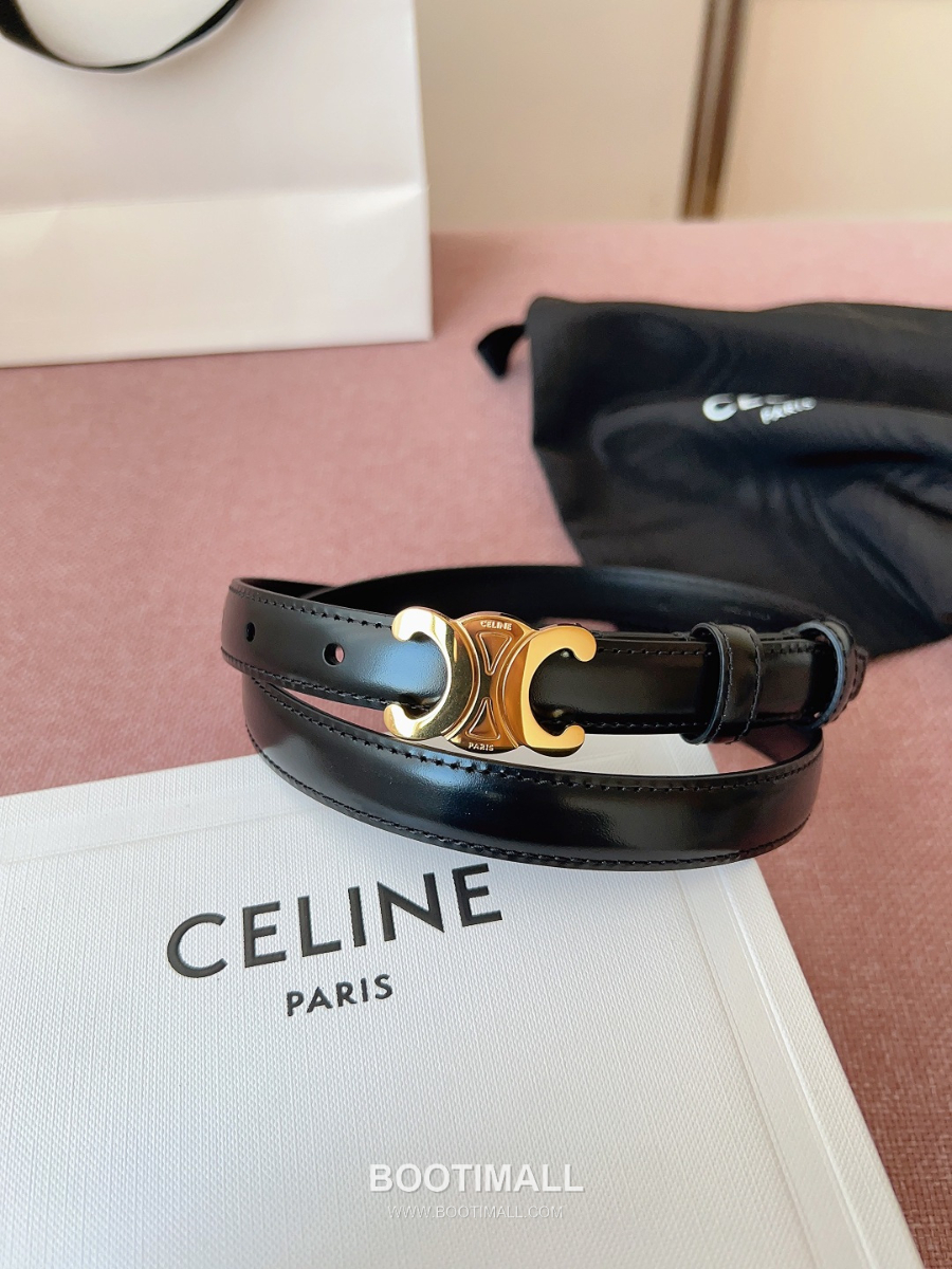 CELINE Triomphe Skinny Belt in Calfskin 셀린느 트리옹프 스키니 벨트 블랙 카프스킨 골드 버클 1.8cm 4