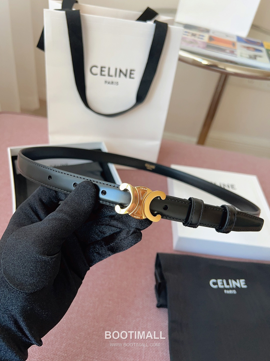 CELINE Triomphe Skinny Belt in Calfskin 셀린느 트리옹프 스키니 벨트 블랙 카프스킨 골드 버클 1.8cm 5