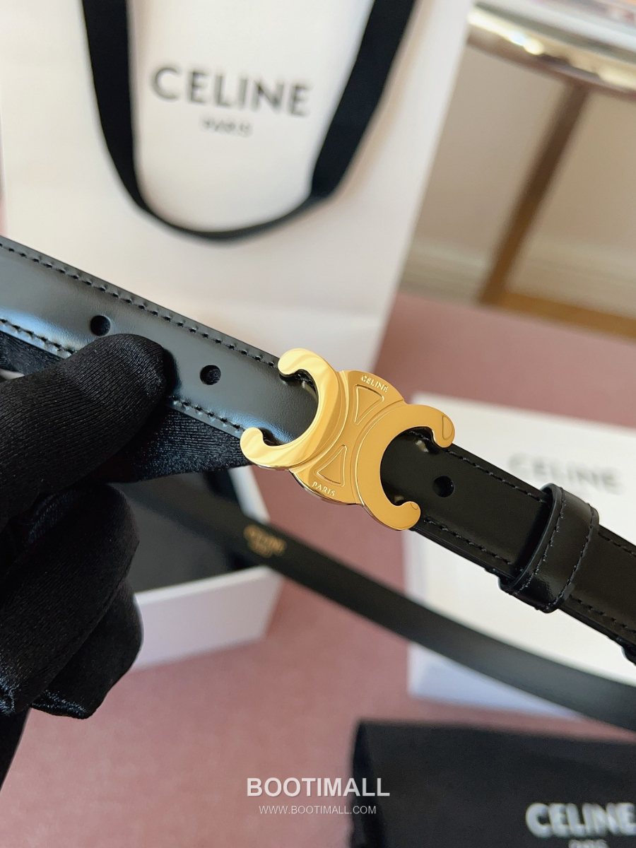 CELINE Triomphe Skinny Belt in Calfskin 셀린느 트리옹프 스키니 벨트 블랙 카프스킨 골드 버클 1.8cm 6