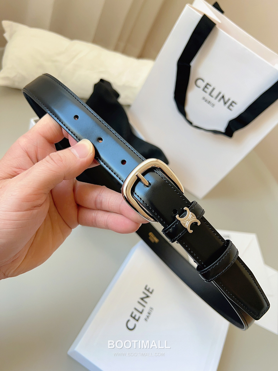 CELINE Medium 25mm Vivienne Belt in Natural Calfskin 45BNN3A78.04LU 셀린느 미디엄 비비엔느 벨트 내추럴 카프스킨 블랙 2.5cm 10