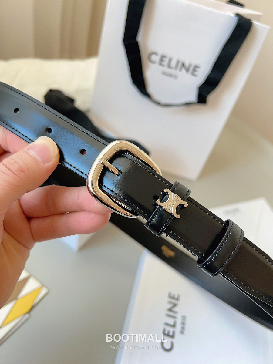 CELINE Medium 25mm Vivienne Belt in Natural Calfskin 45BNN3A78.04LU 셀린느 미디엄 비비엔느 벨트 내추럴 카프스킨 블랙 2.5cm 14