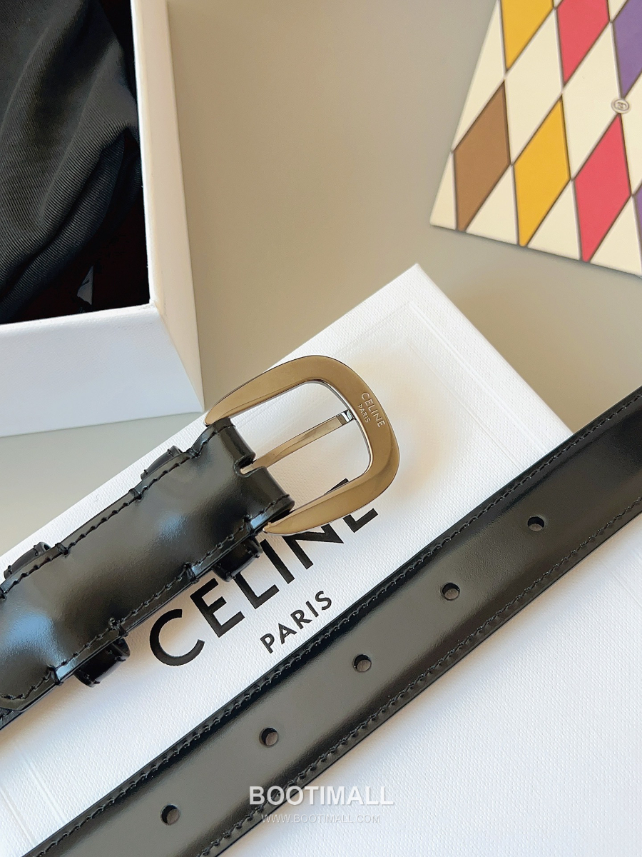 CELINE Medium 25mm Vivienne Belt in Natural Calfskin 45BNN3A78.04LU 셀린느 미디엄 비비엔느 벨트 내추럴 카프스킨 블랙 2.5cm 17