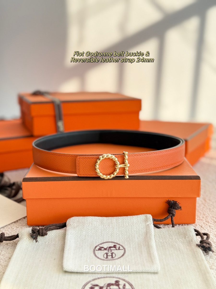 Hermès Flot Godronne Belt Buckle & Reversible Leather Strap 에르메스 플로 고드론 버클 & 리버서블 레더 스트랩 벨트 엡송가죽 2.4cm 4
