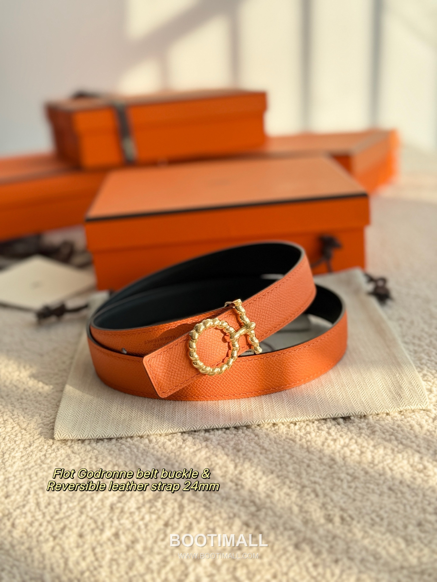 Hermès Flot Godronne Belt Buckle & Reversible Leather Strap 에르메스 플로 고드론 버클 & 리버서블 레더 스트랩 벨트 엡송가죽 2.4cm 8